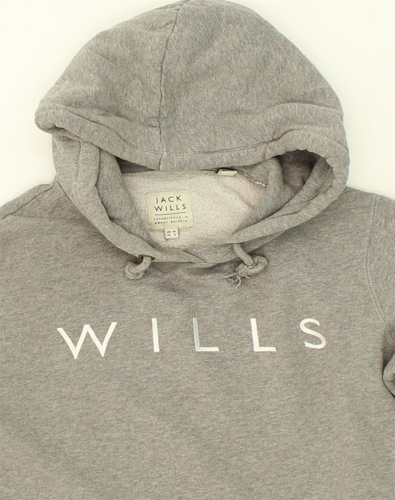 JACK WILLS Womens Graphic Hoodie Jumper UK 10 Small  Grey Cotton | Vintage Jack Wills | Thrift | Second-Hand Jack Wills | Used Clothing | Messina Hembry 