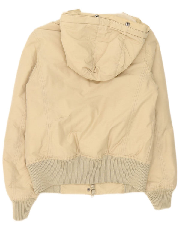 Woolrich Womens Hooded Oversized Padded Jacket UK 10 Small Beige Cotton