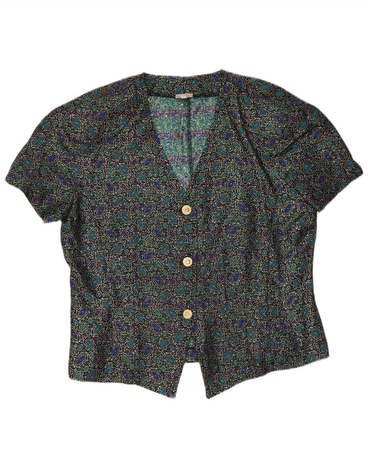 Andrea Mare Womens Crop Short Sleeve Shirt Blouse UK 14 Large Multicoloured