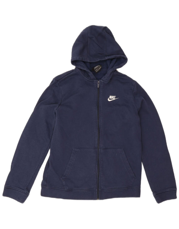 Nike Boys Standard Fit Zip Hoodie Sweater 13-14 Years XL Navy Blue Cotton