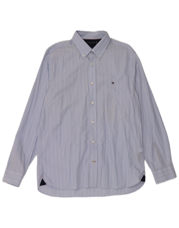 Tommy Hilfiger Mens Regular Fit Shirt Large Blue Pinstripe Cotton