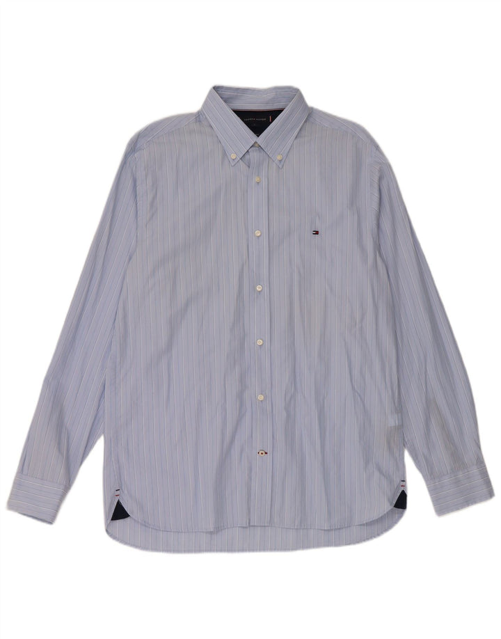 Tommy Hilfiger Mens Regular Fit Shirt Large Blue Pinstripe Cotton