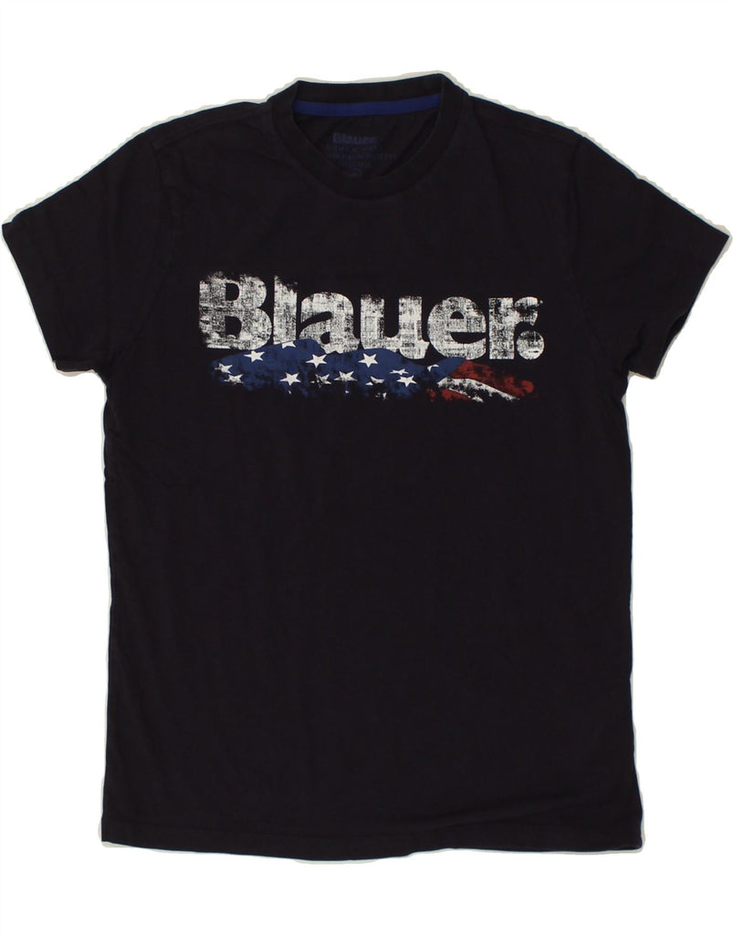 BLAUER Womens Graphic T-Shirt Top UK 14 Medium Navy Blue Cotton | Vintage Blauer | Thrift | Second-Hand Blauer | Used Clothing | Messina Hembry 