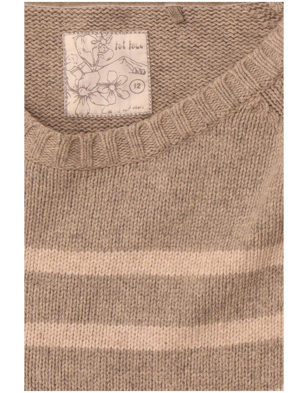 FAT FACE Womens Boat Neck Jumper Sweater UK 12 Medium Grey Striped