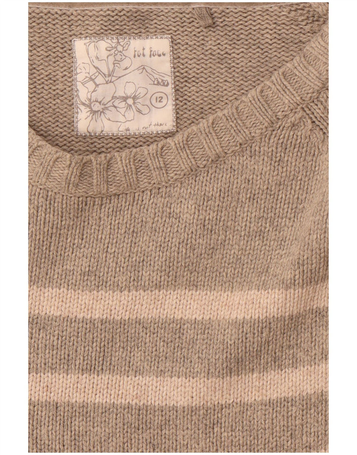 FAT FACE Womens Boat Neck Jumper Sweater UK 12 Medium Grey Striped