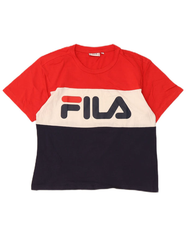 Fila Womens Graphic T-Shirt Top UK 6 XS Red Colourblock Cotton