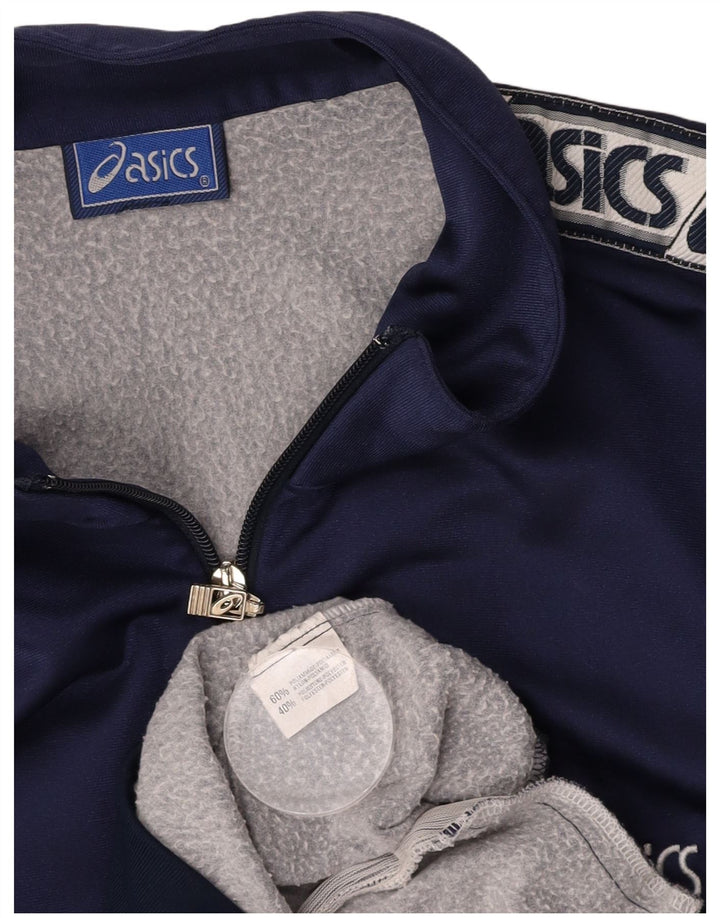 ASICS Mens Graphic Tracksuit Top Jacket Large Navy Blue Polyamide