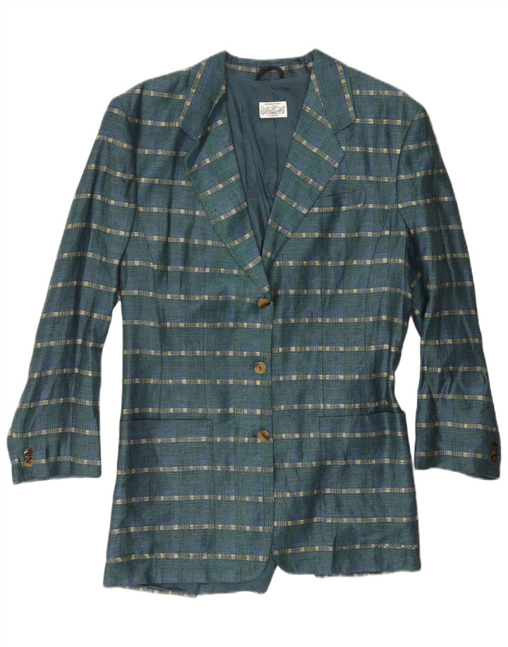 Vintage Womens 3 Button Blazer Jacket UK 14 Medium Green Striped Linen