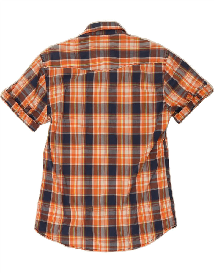 JACK & JONES Mens Graphic Short Sleeve Shirt Medium Orange Check Vintage Jack & Jones and Second-Hand Jack & Jones from Messina Hembry 