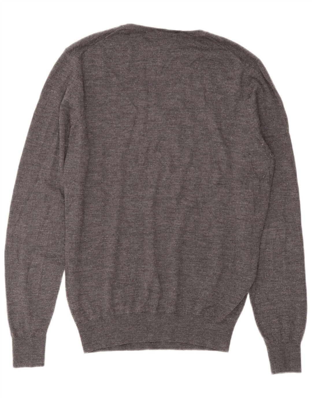 Massimo Dutti Mens V-Neck Jumper Sweater Large Grey Wool