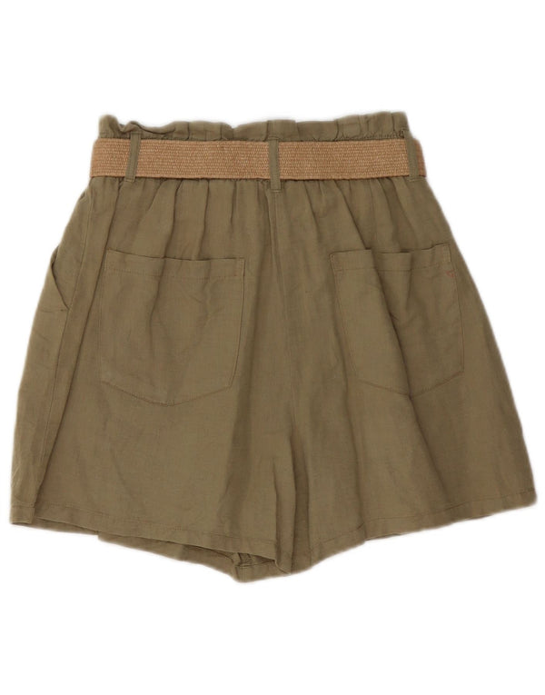 Zara Womens High Waist Chino Shorts Medium W30 Khaki Linen