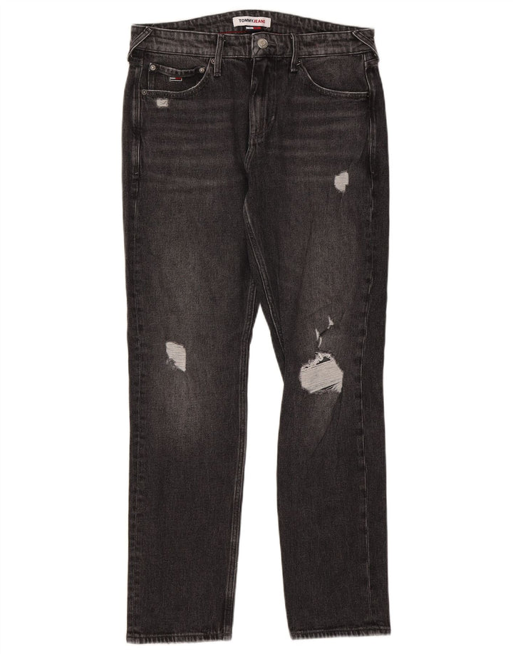 TOMMY HILFIGER Mens Distressed Straight Jeans W31 L32 Grey Cotton