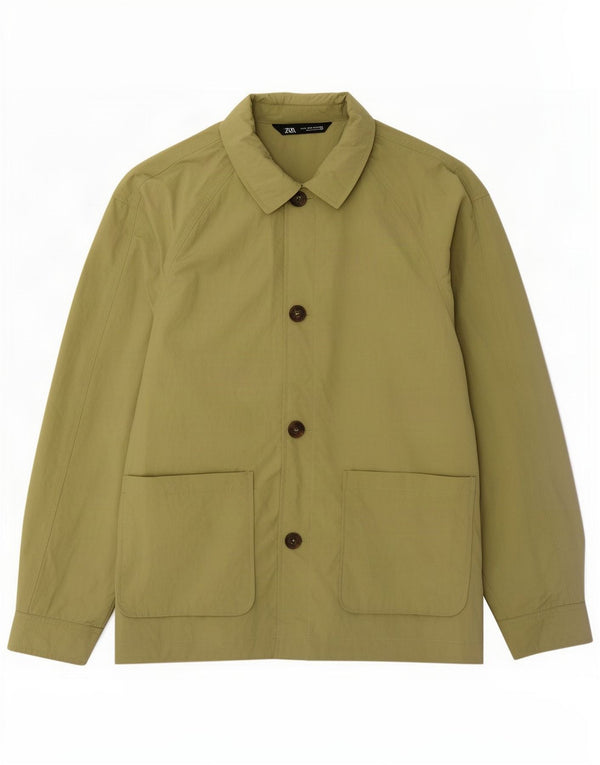 Zara Mens Regular Fit Bomber Jacket UK 38 Medium Khaki Polyamide