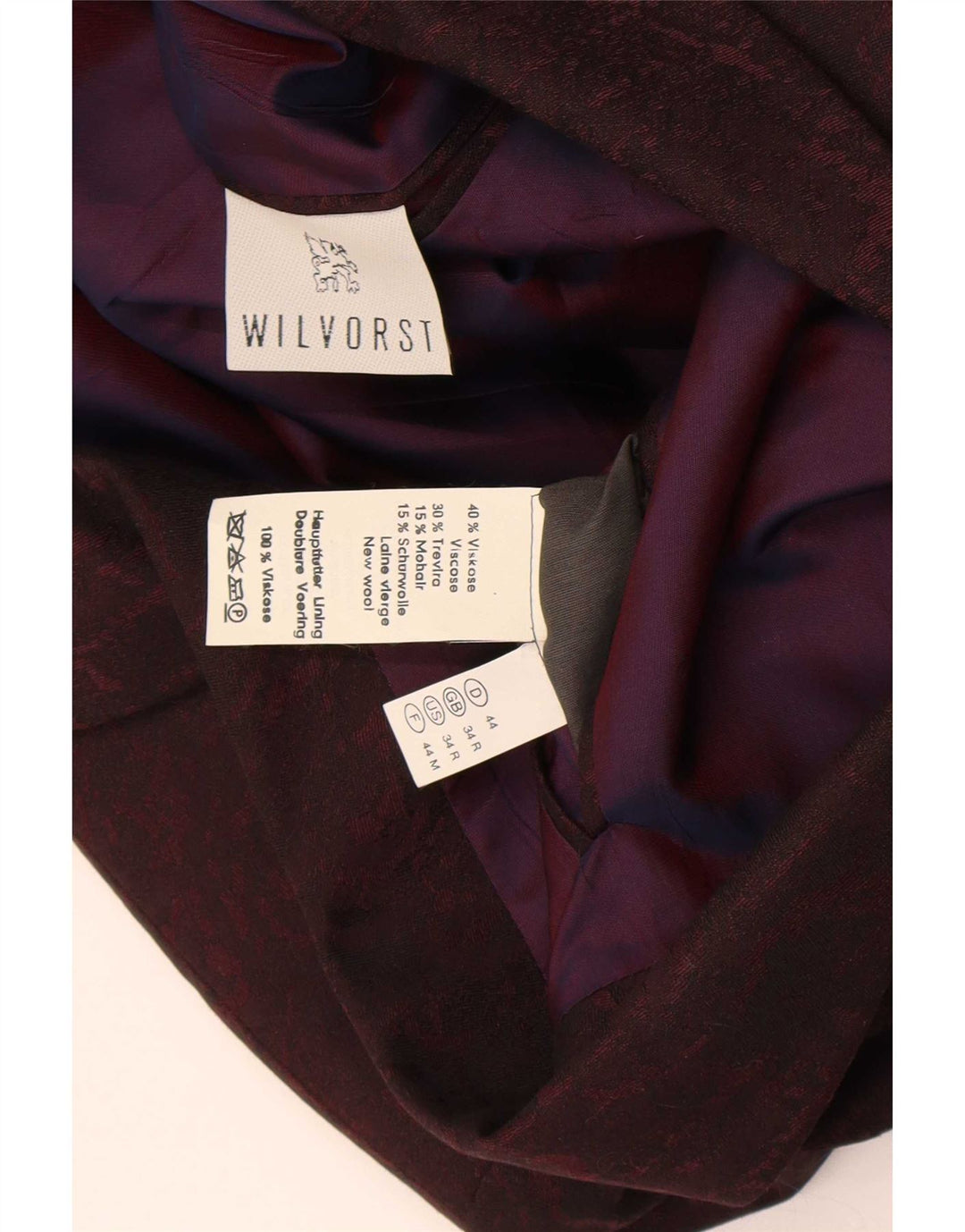 Wilvorst Mens Crop 1 Button Blazer Jacket UK 34 XS Purple Viscose