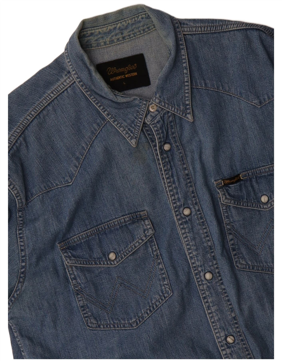 Wrangler Mens Western Denim Shirt Large Blue Cotton