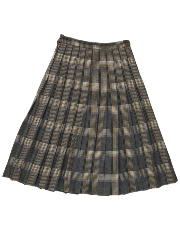 Vintage Womens High Waist Pleated Skirt W26 Small  Grey Plaid