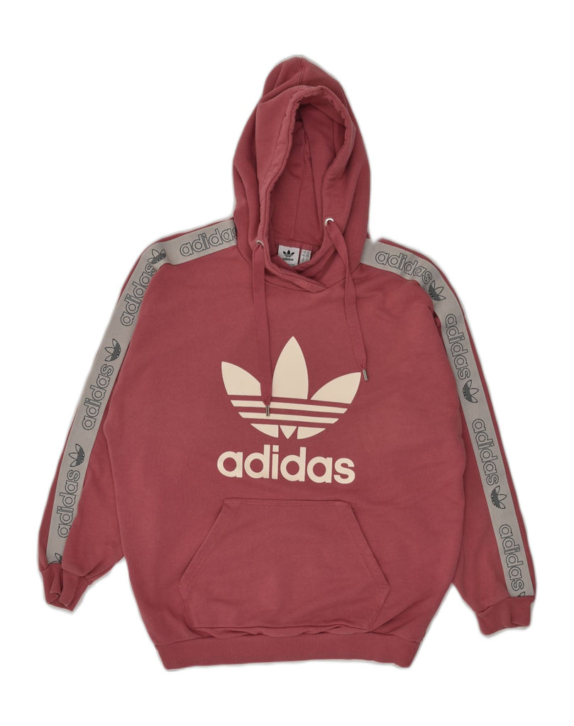 ADIDAS Womens Graphic Hoodie Jumper UK 14 Medium Pink Cotton | Vintage Adidas | Thrift | Second-Hand Adidas | Used Clothing | Messina Hembry 