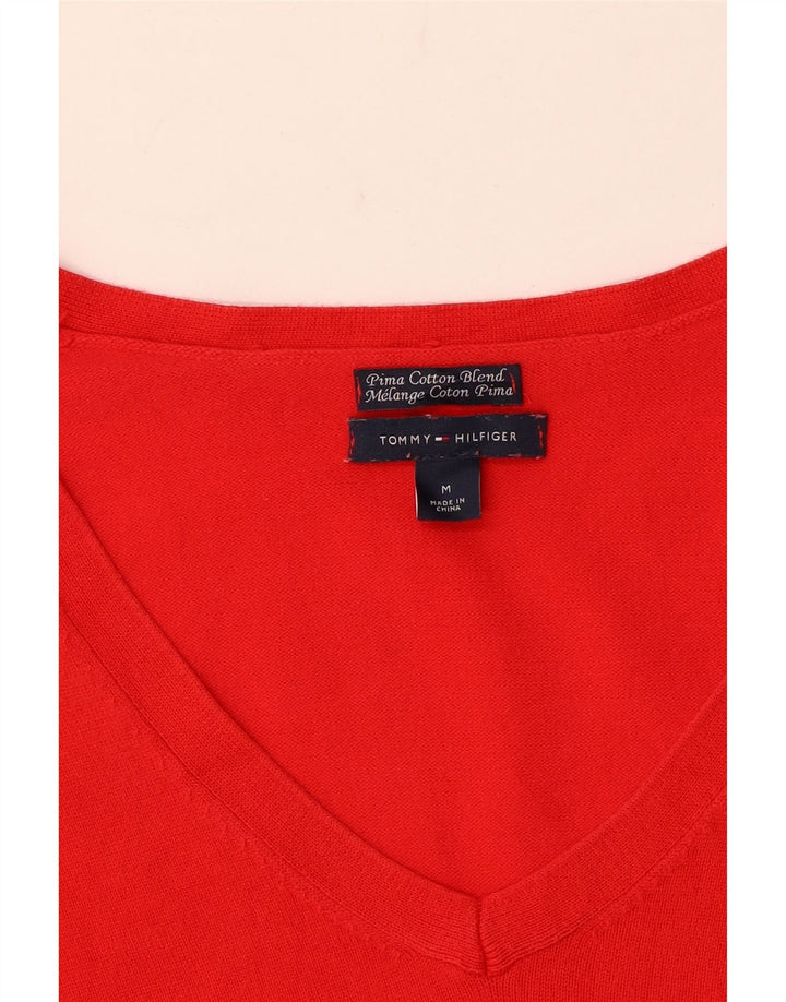 Tommy Hilfiger Womens V-Neck Jumper Sweater UK 12 Medium Red Cotton