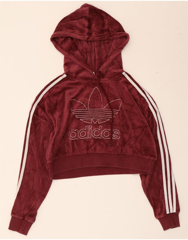 Adidas Womens Oversized Graphic Crop Hoodie Jumper UK 4 XS Burgundy Cotton