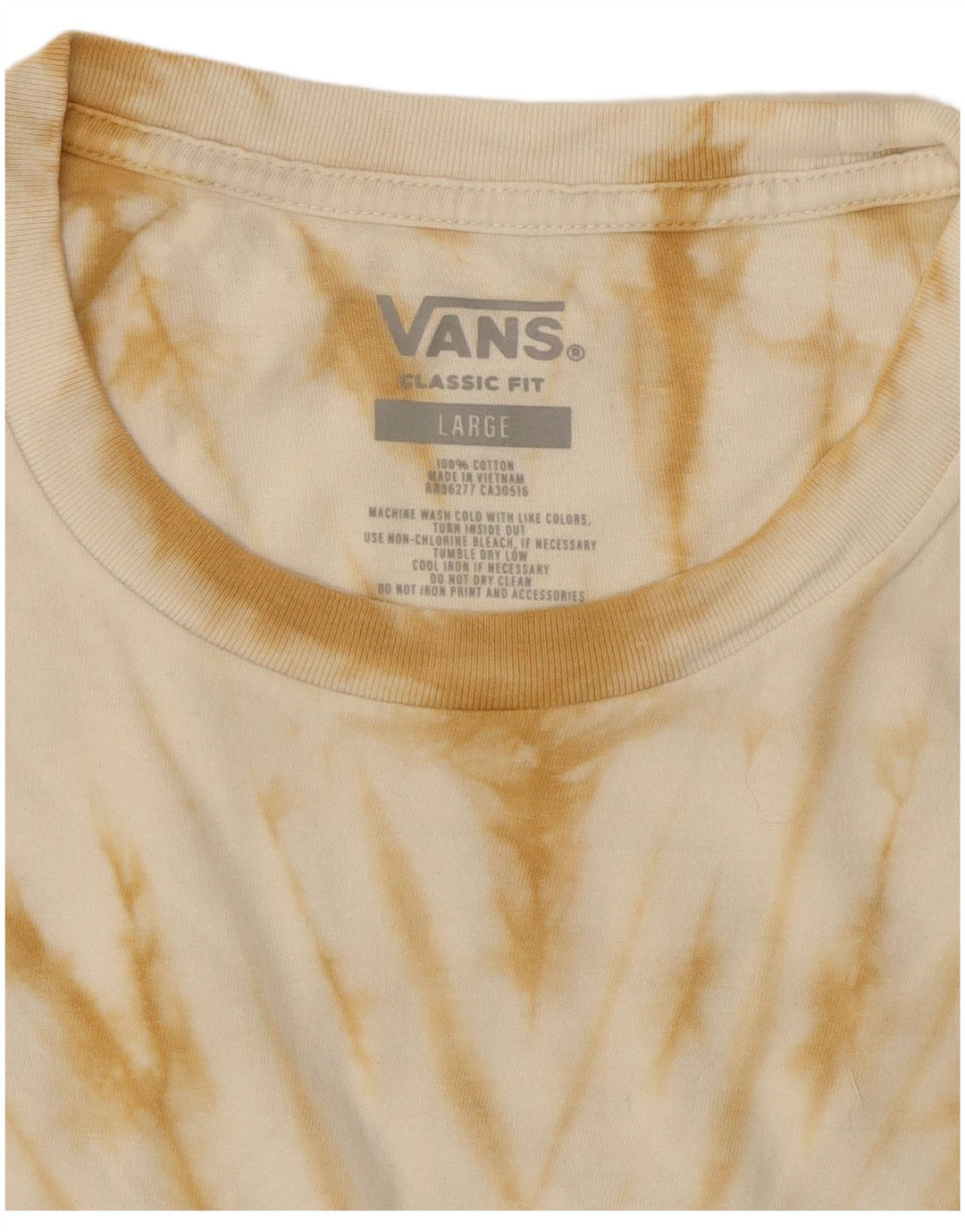 VANS Mens Classic Fit Graphic T-Shirt Top Large Beige Tie Dye Cotton