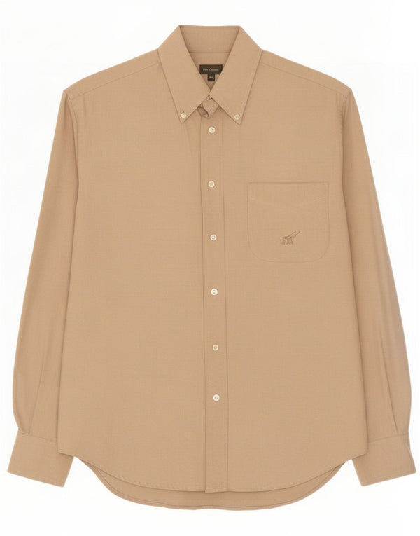 Henry Cottons Mens Shirt Size 40 Medium Beige Cotton