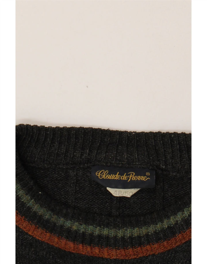 Vintage Mens Crew Neck Jumper Sweater IT 48/50 Medium Navy Blue Geometric