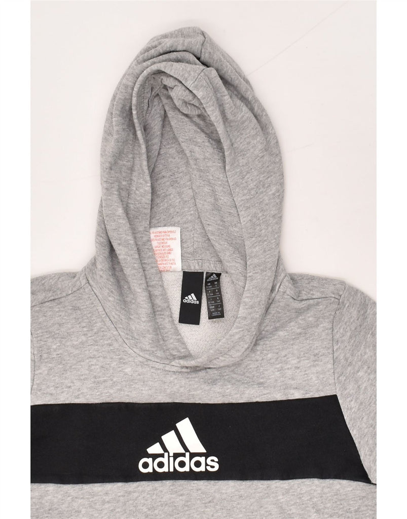 ADIDAS Boys Graphic Hoodie Jumper 9-10 Years Grey Colourblock Cotton | Vintage Adidas | Thrift | Second-Hand Adidas | Used Clothing | Messina Hembry 