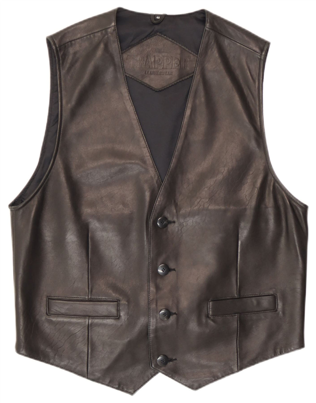 Trapper Mens Leather Waistcoat IT 48 Medium Black Leather