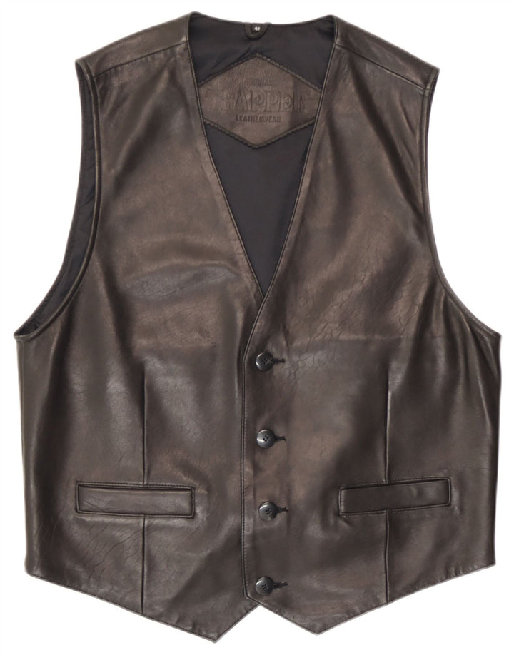 Trapper Mens Leather Waistcoat IT 48 Medium Black Leather