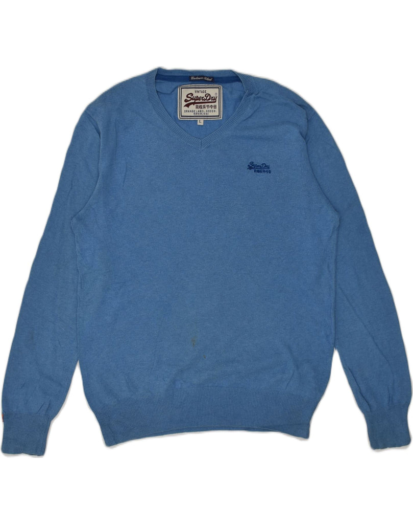 SUPERDRY Mens V-Neck Jumper Sweater Large Blue Cotton | Vintage Superdry | Thrift | Second-Hand Superdry | Used Clothing | Messina Hembry 