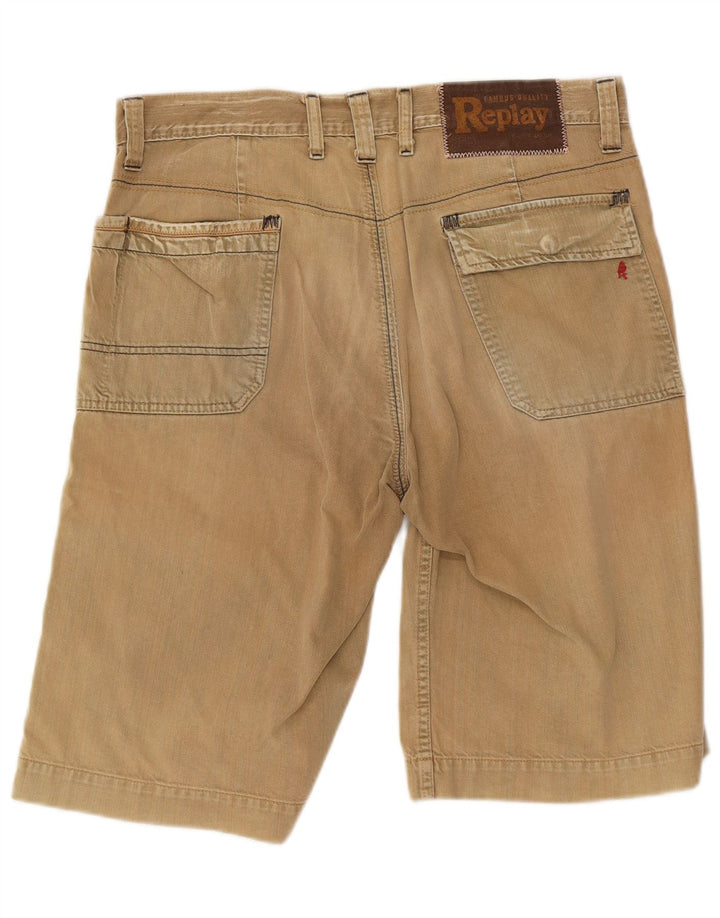 Replay Mens Bermuda Shorts W34 Large Beige Cotton