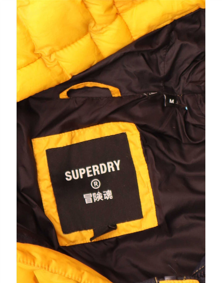 Superdry Mens Hooded Padded Jacket UK 38 Medium Yellow Colourblock