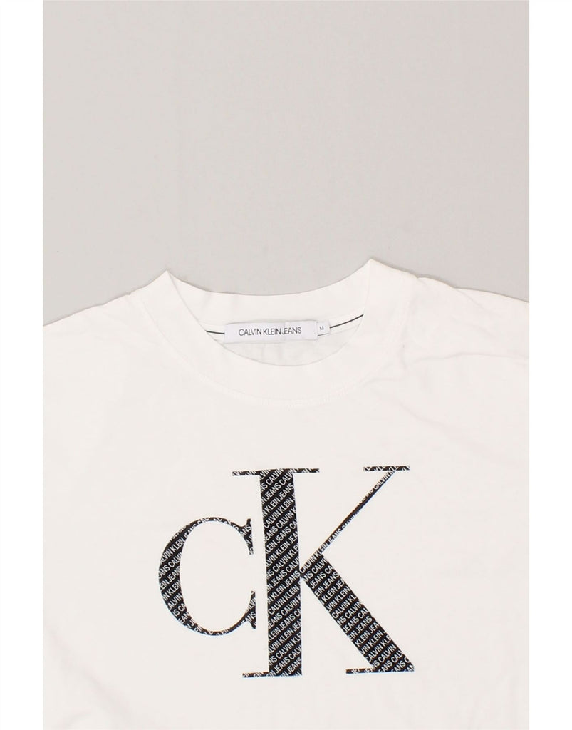 CALVIN KLEIN Womens Graphic T-Shirt Top UK 12 Medium White Cotton | Vintage Calvin Klein | Thrift | Second-Hand Calvin Klein | Used Clothing | Messina Hembry 