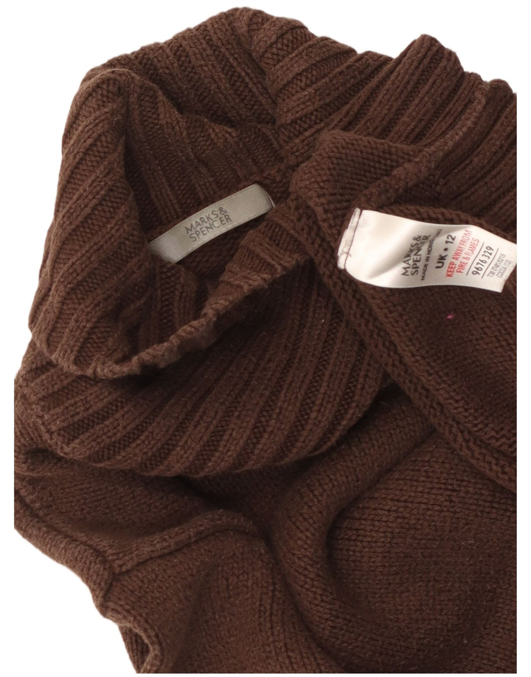 Marks & Spencer Womens Crop Roll Neck Jumper Sweater UK 12 Medium Brown
