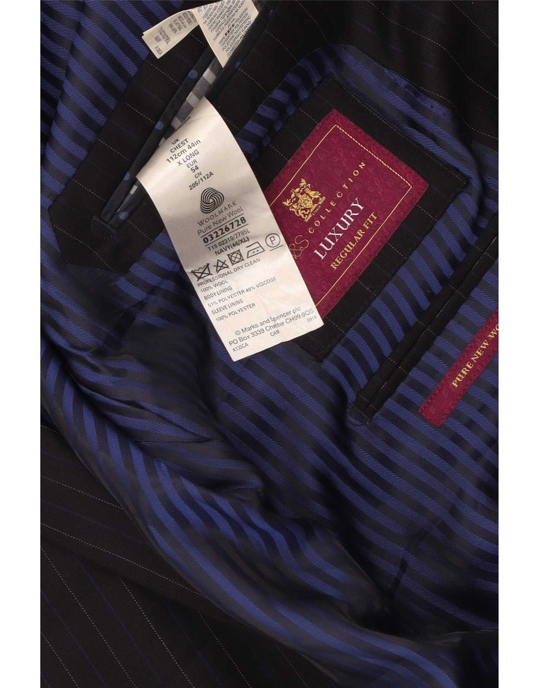 Marks & Spencer Mens 2 Button Blazer Jacket UK 44 XL Navy Blue Pinstripe