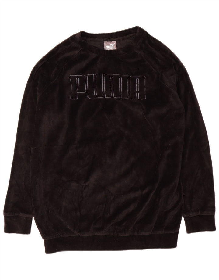 Puma Womens Graphic Velour Sweatshirt Jumper UK 12 Medium Black Cotton
