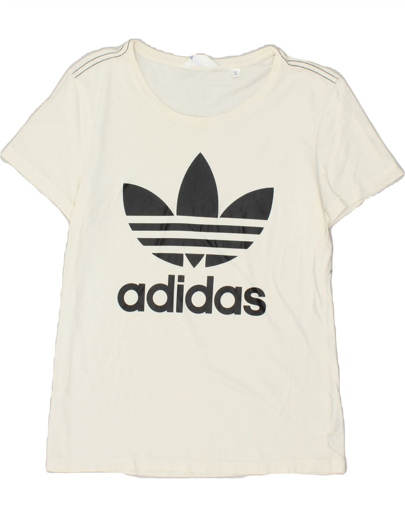 ADIDAS Womens Graphic T-Shirt Top IT 42 Medium Off White | Vintage Adidas | Thrift | Second-Hand Adidas | Used Clothing | Messina Hembry 