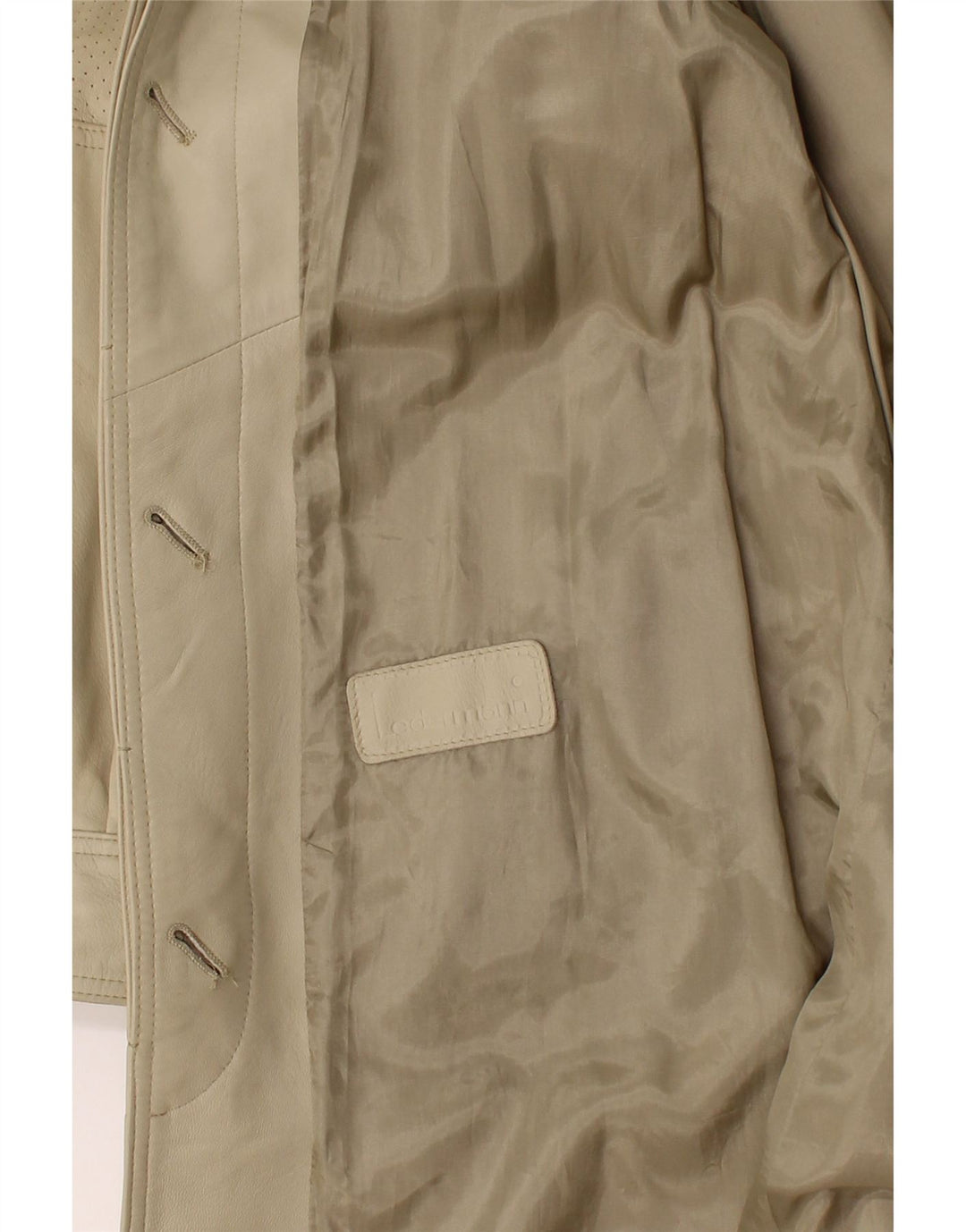 VINTAGE Womens Leather Coat UK 18 XL Beige