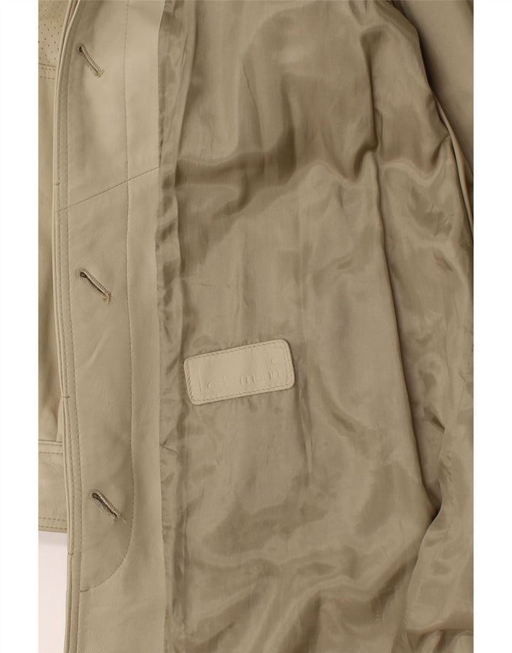 VINTAGE Womens Leather Coat UK 18 XL Beige