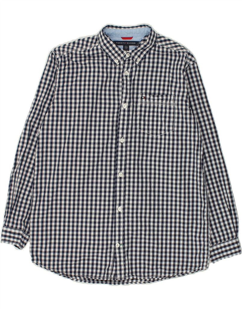 TOMMY HILFIGER Boys Tall Shirt 15-16 Years XL Navy Blue Gingham Cotton | Vintage Tommy Hilfiger | Thrift | Second-Hand Tommy Hilfiger | Used Clothing | Messina Hembry 