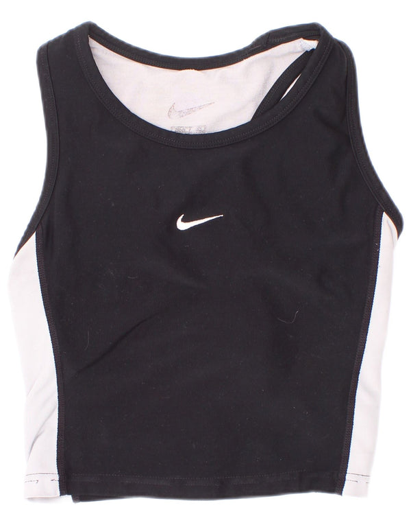 Nike Girls Dri Fit Crop Vest Top 8-9 Years Black Colourblock
