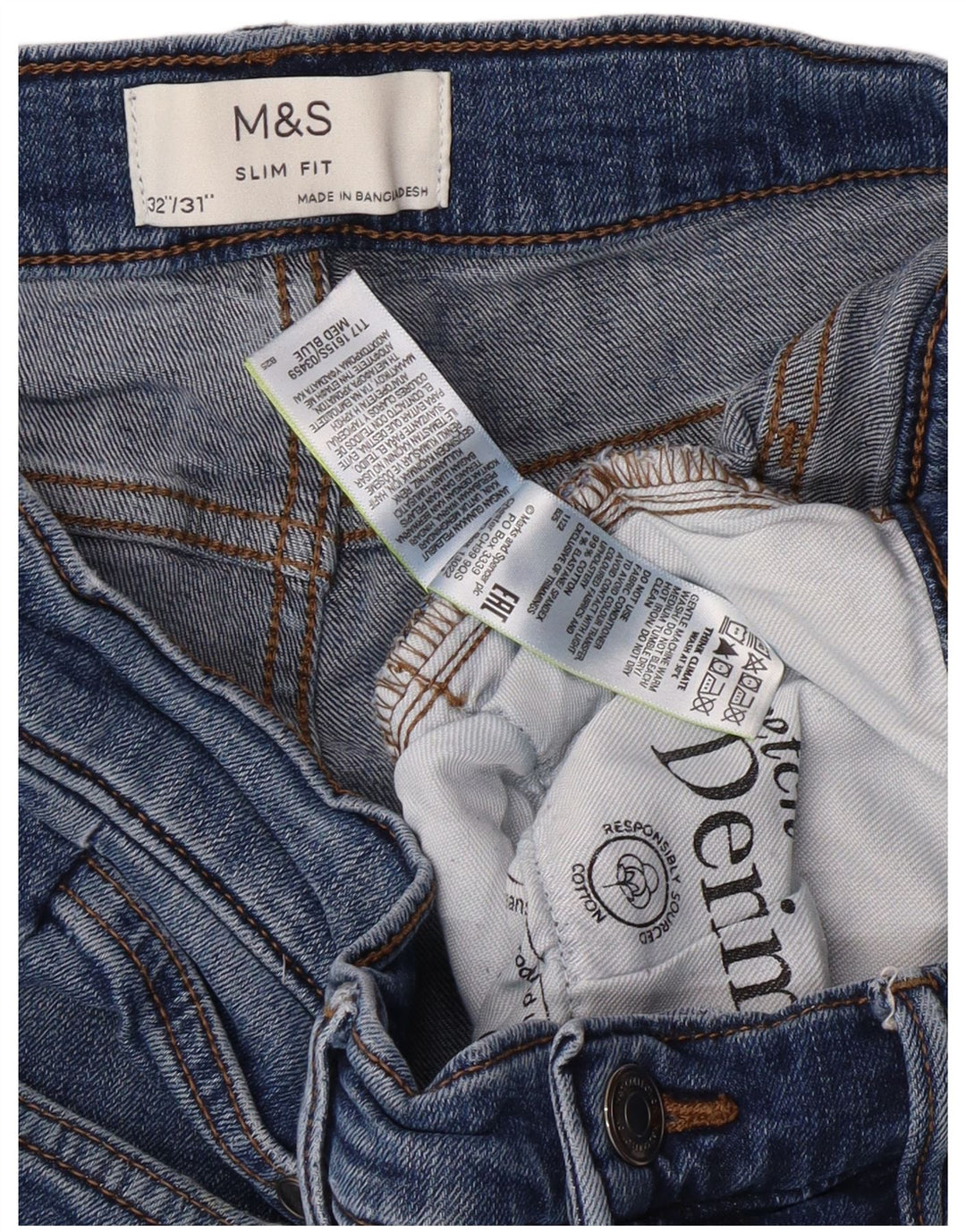 MARKS & SPENCER Mens Slim Jeans W32 L29 Blue Cotton Classic