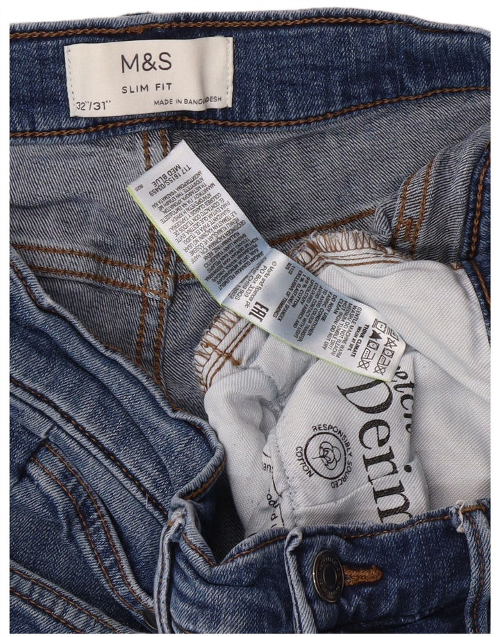 MARKS & SPENCER Mens Slim Jeans W32 L29 Blue Cotton Classic