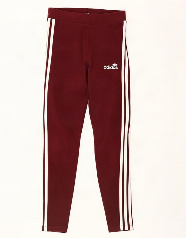 Adidas Womens Leggings UK 10 Small Burgundy Cotton