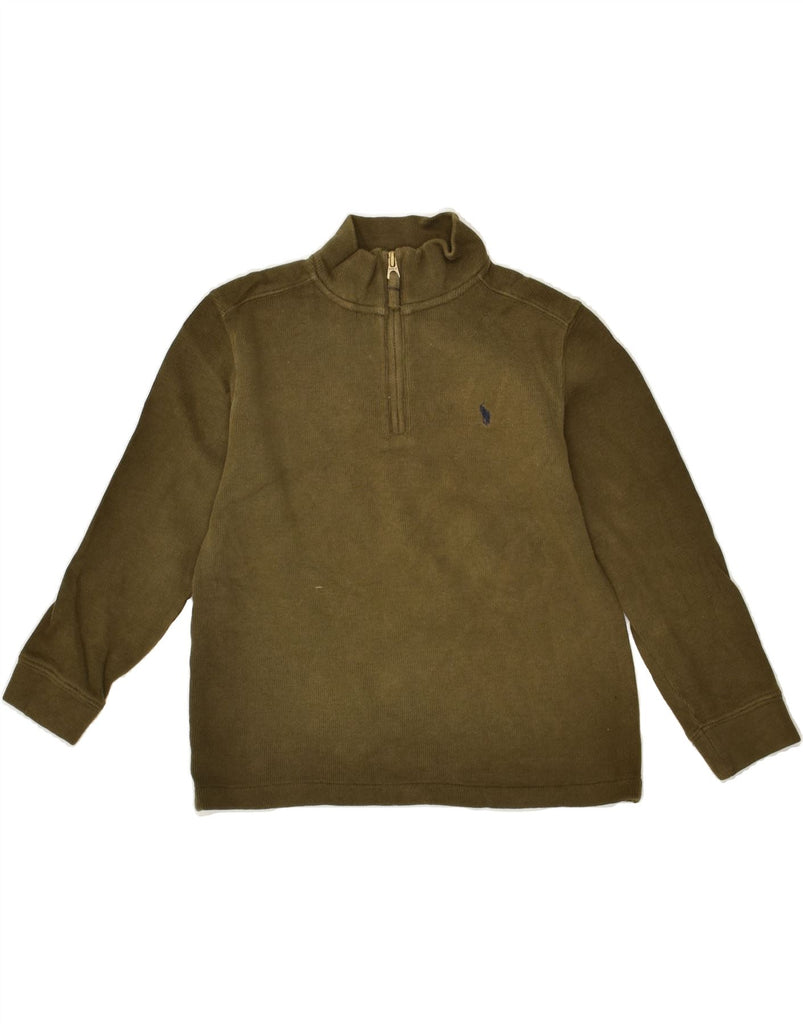 POLO RALPH LAUREN Boys Zip Neck Sweatshirt Jumper 6-7 Years Khaki Cotton | Vintage Polo Ralph Lauren | Thrift | Second-Hand Polo Ralph Lauren | Used Clothing | Messina Hembry 