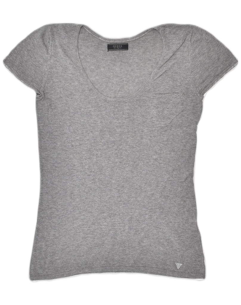 GUESS Womens T-Shirt Top UK 12 Medium Grey Cotton | Vintage | Thrift | Second-Hand | Used Clothing | Messina Hembry 