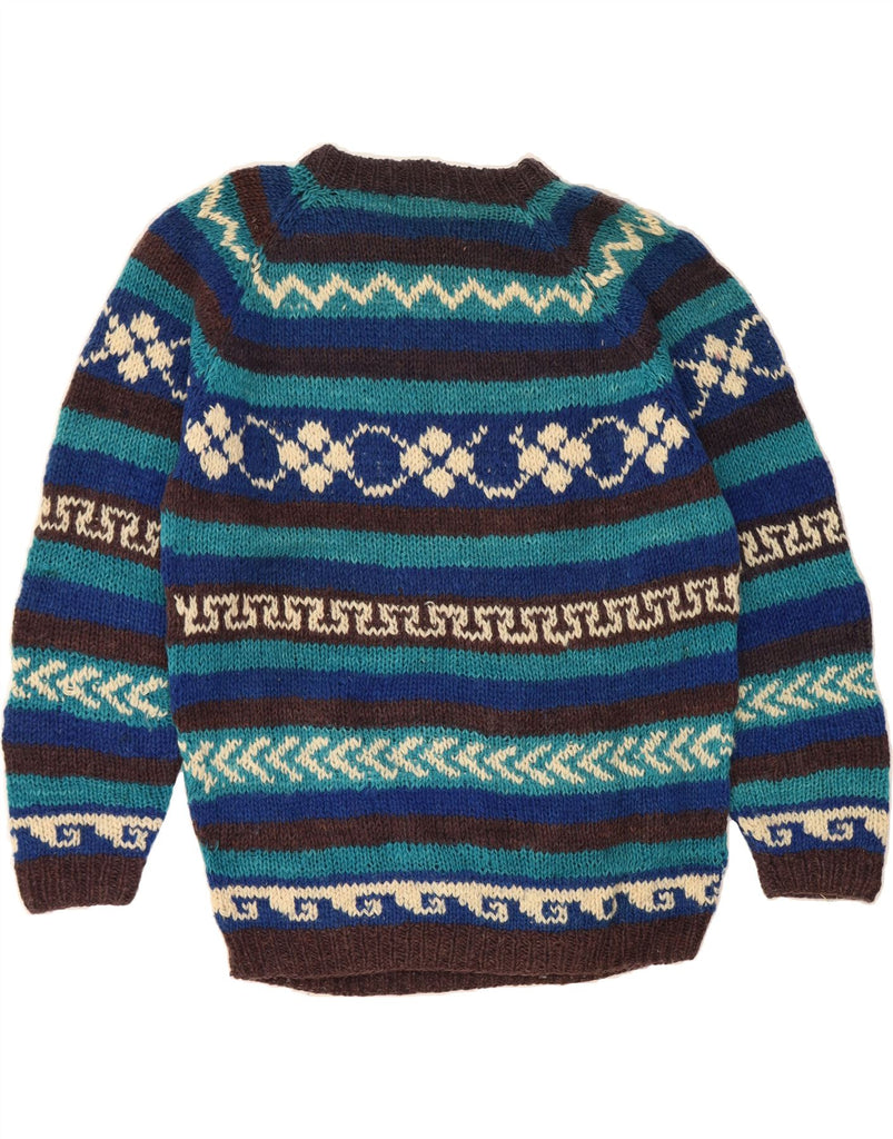 VINTAGE Mens Crew Neck Jumper Sweater Medium Blue Fair Isle Wool Vintage Vintage and Second-Hand Vintage from Messina Hembry 