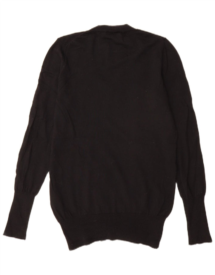 J. Crew Womens V-Neck Jumper Sweater UK 12 Medium Black Merino Wool