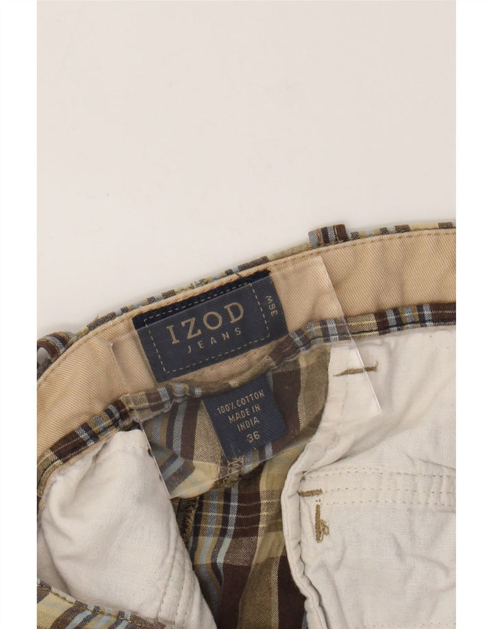Izod Mens Chino Shorts W36 Large Green Check Cotton
