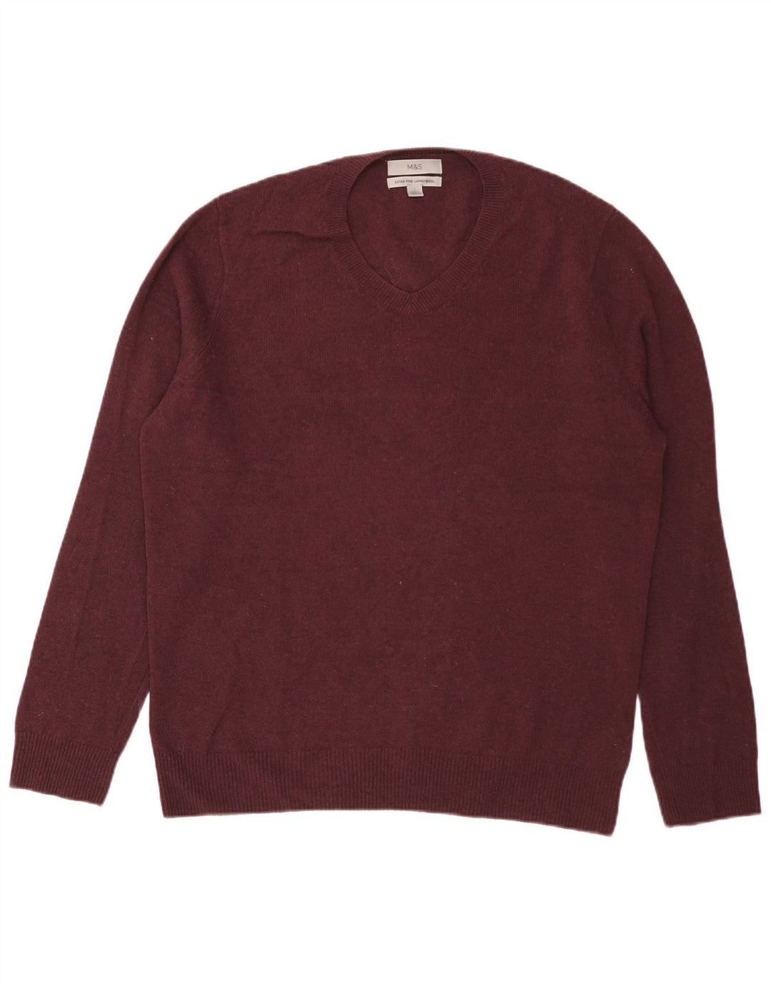 Marks & Spencer Mens V-Neck Jumper Sweater Large Burgundy Lambswool